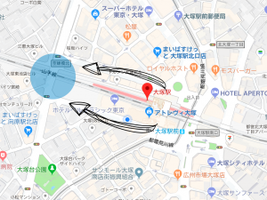 大塚駅の空蝉橋の地図